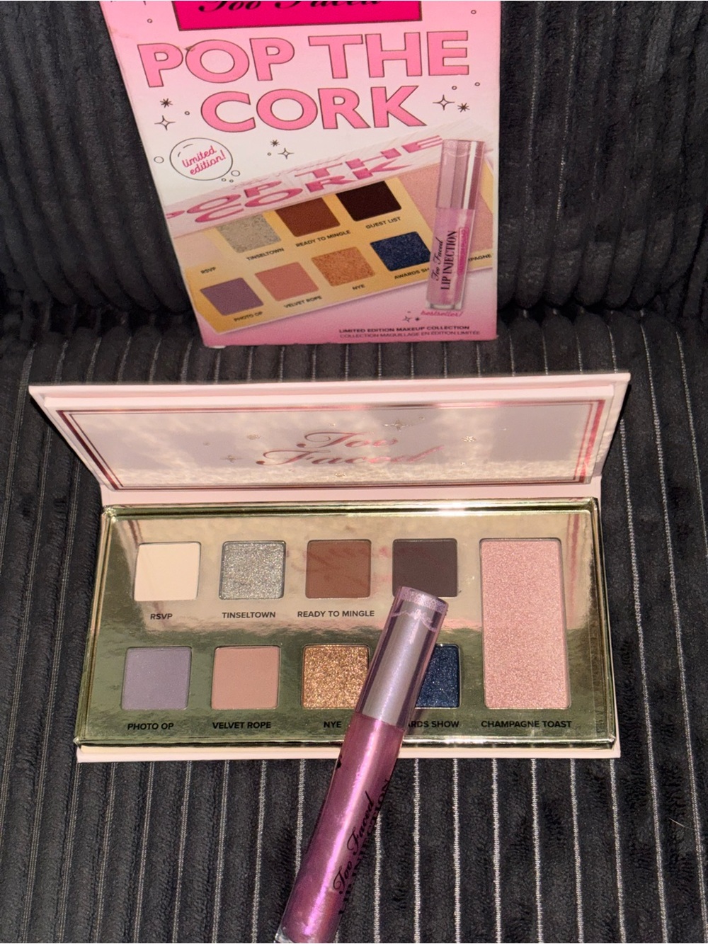Too Faced Pop The Cork Eyeshadow Palette with Pink Shimmer Lip Gloss
